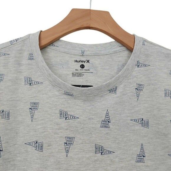 Hurley T-Shirt Mens Small Gray Short Sleeve Crew Neck Allover Logo Cotton Blend - Picture 2 of 12